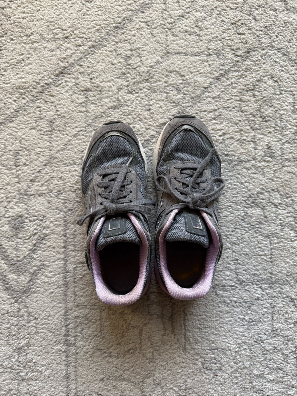 New Balance Gray Athletic Sneakers with Purple Lining